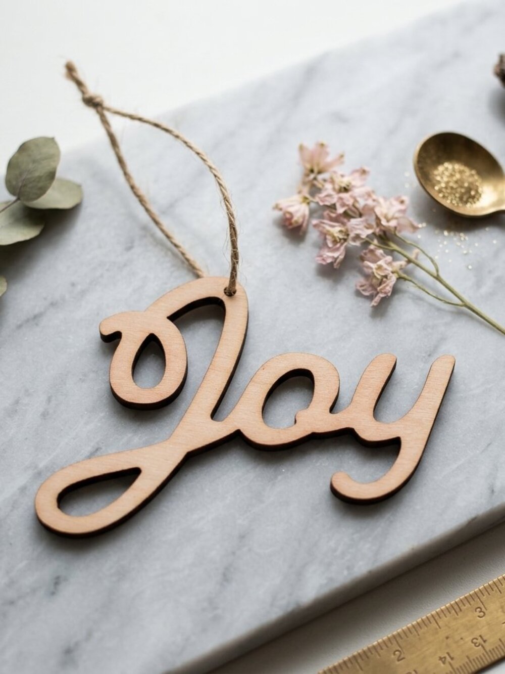 4" Joy laser cut wood ornament